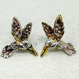 Two Tone Hummingbird Stud Earrings Two Tone‎ Gold Tone Birds